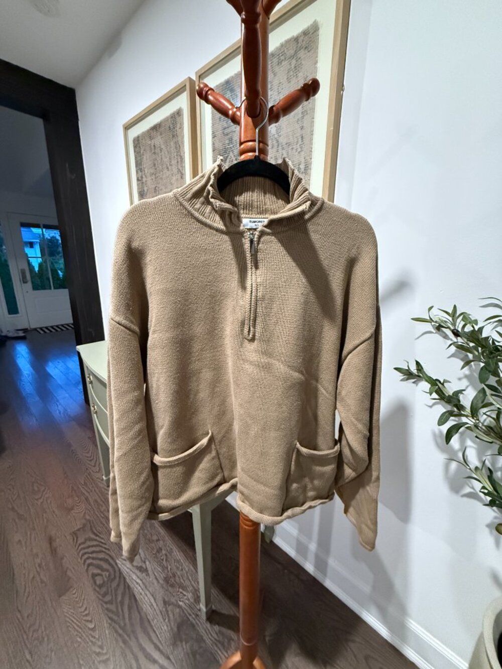 Rumored Tan Oversized Quarter Zip Knit Sweater M/L